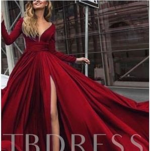 Plunge Evening Dress with Long Sleeves